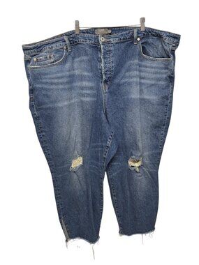 Torrid High Rise Straight Crop Jeans Plus Size 30W 54" Waist Distressed Raw Hem